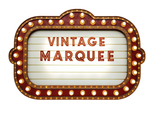 Retro cinema theater marquee design with shining bulbs and vintage style for classic movie charm