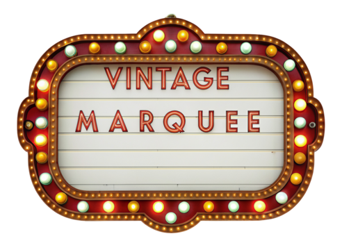 Vintage theater marquee sign with retro lights and classic cinema style for nostalgic ambiance