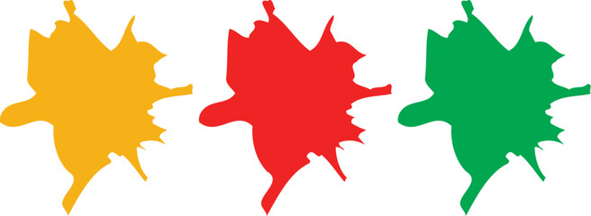 Collection of colorful ink splash and paint splatter vector icons on transparent background