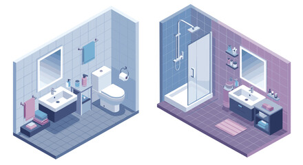 Obraz premium Modern isometric bathroom design with separate shower and toilet areas