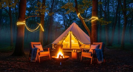 Magical Forest Glamping Cozy Campfire Night