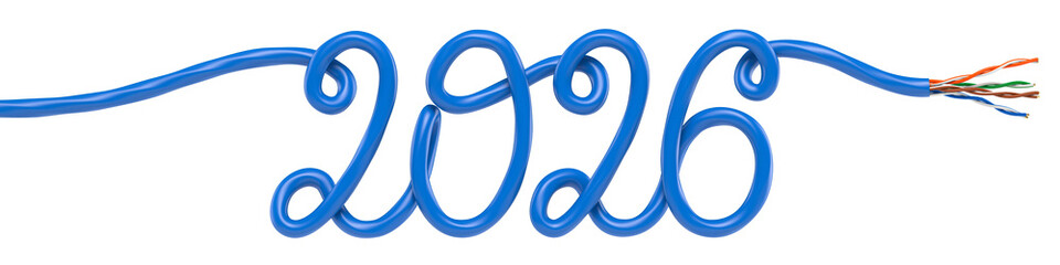 2026 New Year Celebration with Technology and Network Concept. 3D rendering