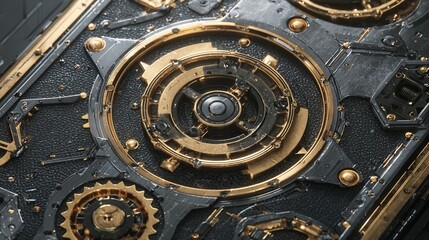 Fototapeta premium Intricate steampunk mechanism featuring gears, cogs, and metal textures