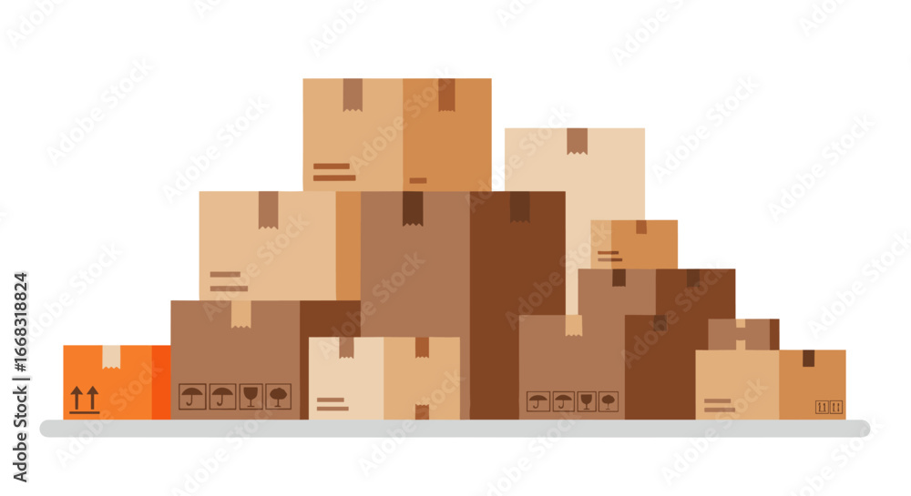 Poster stack of cardboard boxes in flat style on white background