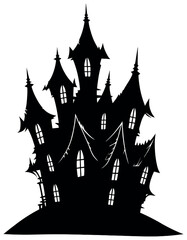 Obraz premium Gothic haunted house vector silhouette for halloween: spooky architecture design