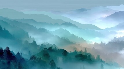 Misty Blue Mountains Landscape Panorama