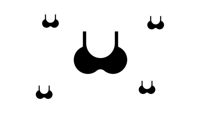 Zoom in and out animation the bra symbol. Large black symbol in the center and four small symbols around. Seamless looped 4k animation on white background