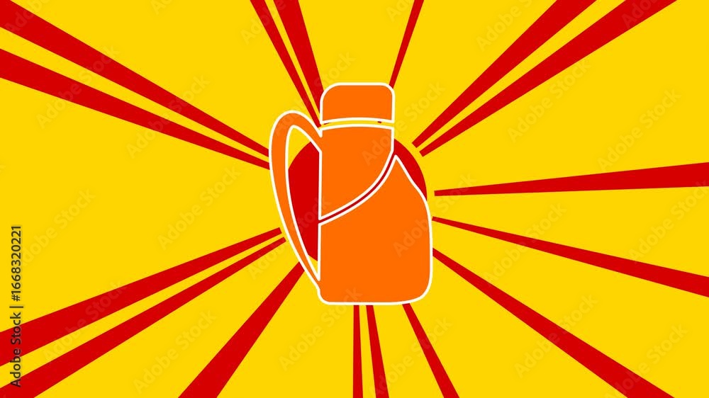 Poster travel backpack symbol on the background of animation from moving rays of the sun. large orange symb