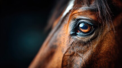 A striking close-up of a horse's eye reveals deep emotion and intelligence, capturing the essence of this noble creature with rich details and remarkable clarity.