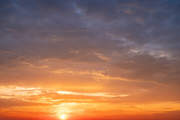 Beautiful , luxury soft gradient orange gold clouds and sunlight on the blue sky perfect for the background, take in evening,Twilight, Large size, high definition landscape photo