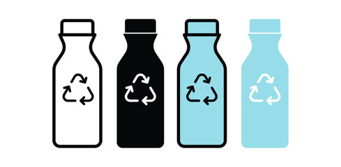 Recycle Bottle Icons Set Black and White Plastic Illustrations with Recycling Symbol Vector Design