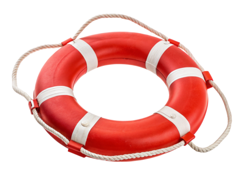 Red lifebuoy ring isolated on white for water safety and emergency rescue equipment concept image