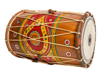 Traditional indian drum with colorful patterns showcasing cultural musical heritage artistry