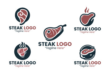 5 Steak Logo Set Modern Minimalist Food and Beverage Brand Design