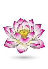 Delicate Watercolor Lotus Flower Illustration with Shadow on White Backdrop