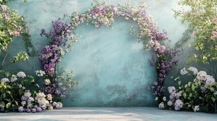 Maternity backdrop, wedding backdrop, photography background with delicate flowers arch and vintage wall.