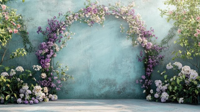 Maternity backdrop, wedding backdrop, photography background with delicate flowers arch and vintage wall.
