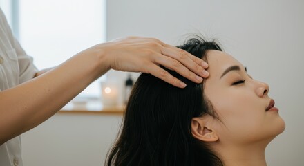 Fototapeta premium A woman sitting and receiving a head massage