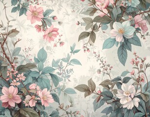 romantic vintage wallpaper with flowers and leaves 