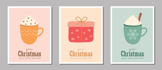 set of cute christmas greeting cards with different motifs vector illustration