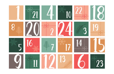 colorful advent calendar 24 christmas boxes isolated vector illustration