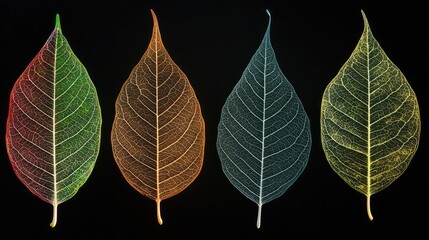 Colorful transparent and delicate skeleton leaves