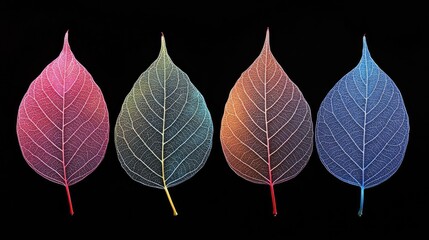 Colorful transparent and delicate skeleton leaves