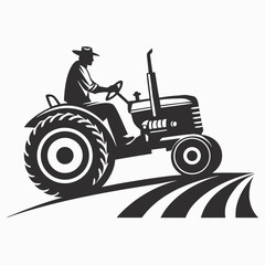 Farmer driving tractor silhouette