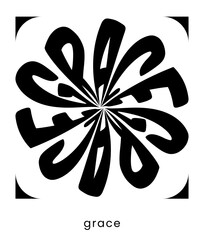 Abstract warped typography design with the word Grace in bold black shapes. Modern graphic art for t-shirt prints, poster, and contemporary digital design