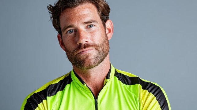 A striking portrait of a stylish athlete in bright sportswear, showcasing an intense expression that embodies determination and focus, inspiring others to pursue their fitness goals.