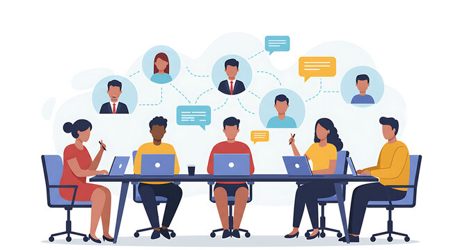 Diverse Business Team Collaborating Online in a Virtual Meeting and Networking Environment