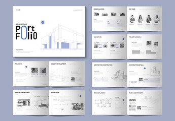 Minimal and Clean Blue Architecture Portfolio Landscape Book Template
