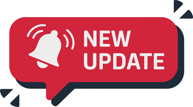 Red speech bubble with ringing bell icon and new update text
