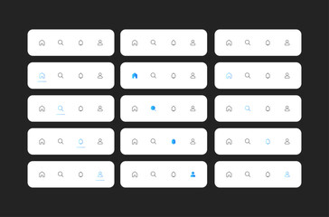 Tab bar, navigation bar set, app design, UI design, applicaiton icons.