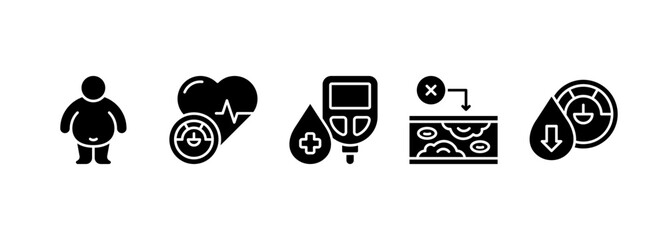 Symptoms concept vector icon of Metabolic Syndrome. Hypertension, Insulin Resistance, High Triglycerides, Low HDL Cholesterol, Visceral Obesity