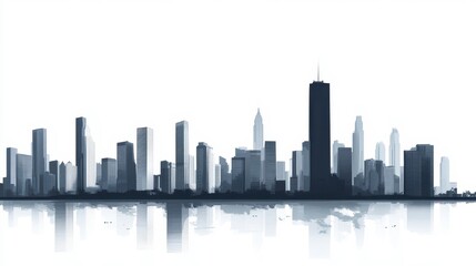 Urban Skyline Silhouette with Reflections and Minimalist Design