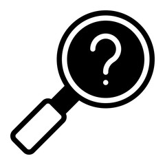 Icon showing magnifying glass with question mark, symbolizing help or FAQ search.