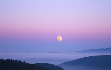 Beautiful moon over misty mountains landscape scenic view nature wallpaper background image