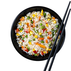 Delicious Vegetable Fried Rice in a Bowl with Chopsticks.