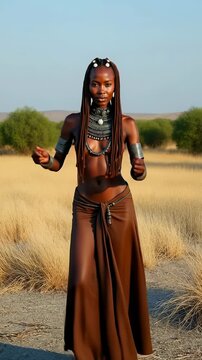 Smooth traditional dance of Himba woman in Namibia highlighting cultural heritage and beauty