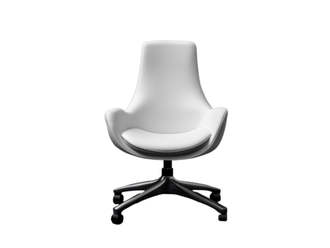 Sleek white office chair with ergonomic design and swivel base