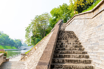 The moat landscape beside the city Wall Park in Xi 'an City, Shaanxi Province, China