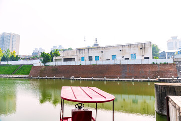 The moat landscape beside the city Wall Park in Xi 'an City, Shaanxi Province, China