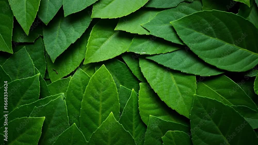 Poster a dense layer of green leaves in overlapping formation visible are their texture veins and edges in 