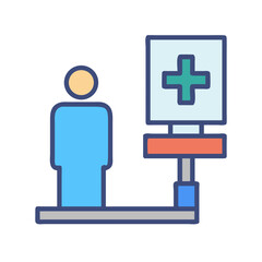 Abstract flat design of person standing next to healthcare sign