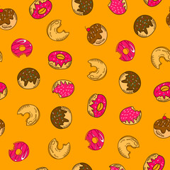 doodle donut pattern background. donut pattern background. seamless pattern of donut for packaging. flat illustration donut background.