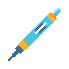 Isolated blue and yellow injection pen against solid black background