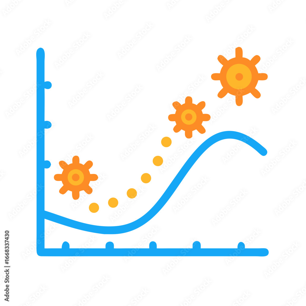 Poster rising graph with symbolic suns on a black backdrop