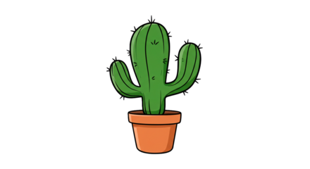 Green cactus in pot illustration desert plant succulent nature drawing cartoon style botanical art design on transparent background