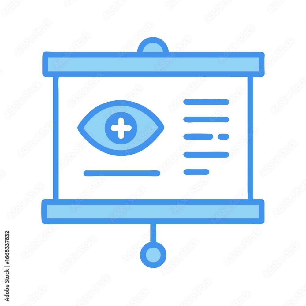 Poster presentation projector screen showing eye and text icon